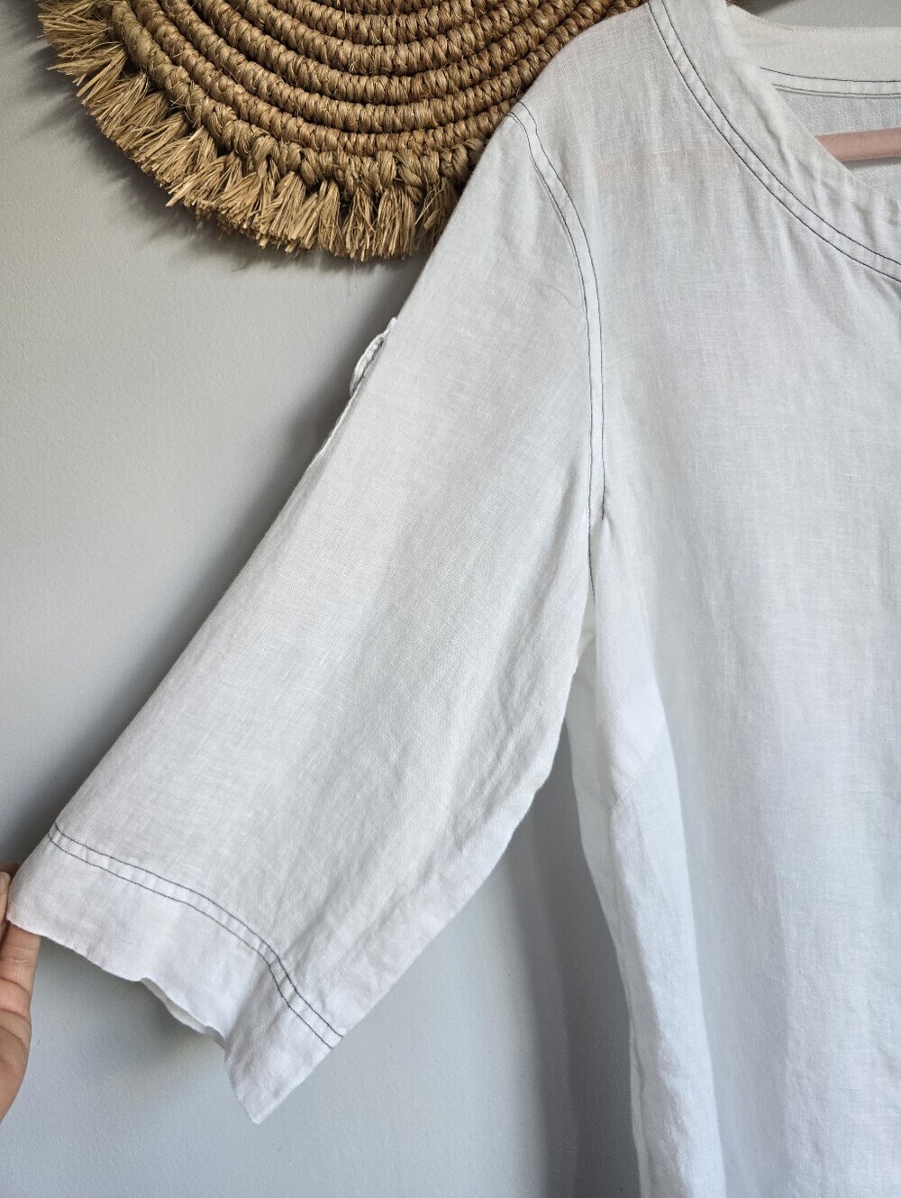 Ralph Lauren White 100% Linen White 3/4 Sleeve Lace-up Popover Shirt SZ 1X Boho - Picture 4 of 8